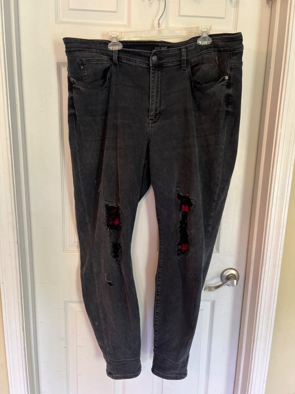 Judy Blue Skinny Fit Distressed Jeans Buffalo Check Flannel Lined 22W Plus Size